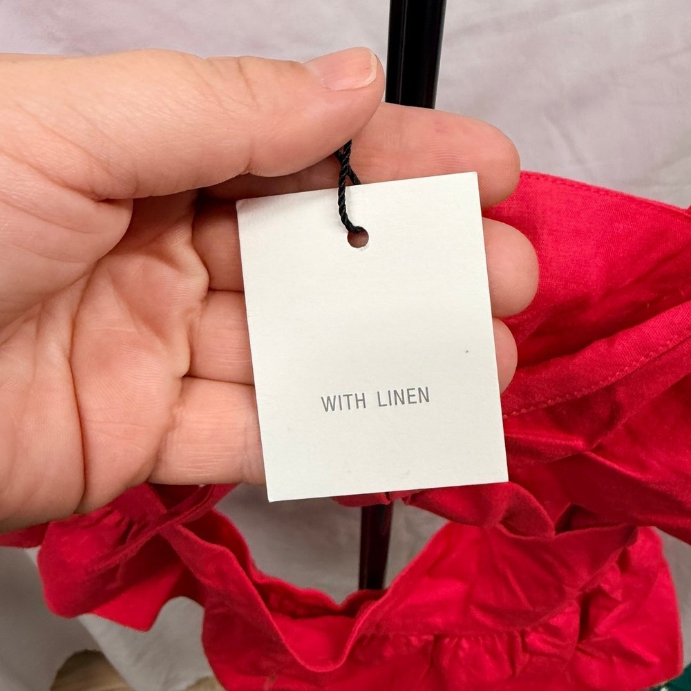 Zara New Women's M Magenta Linen Blend Bow Front Feminine Cut-Out Peplum Top - Picture 5 of 7